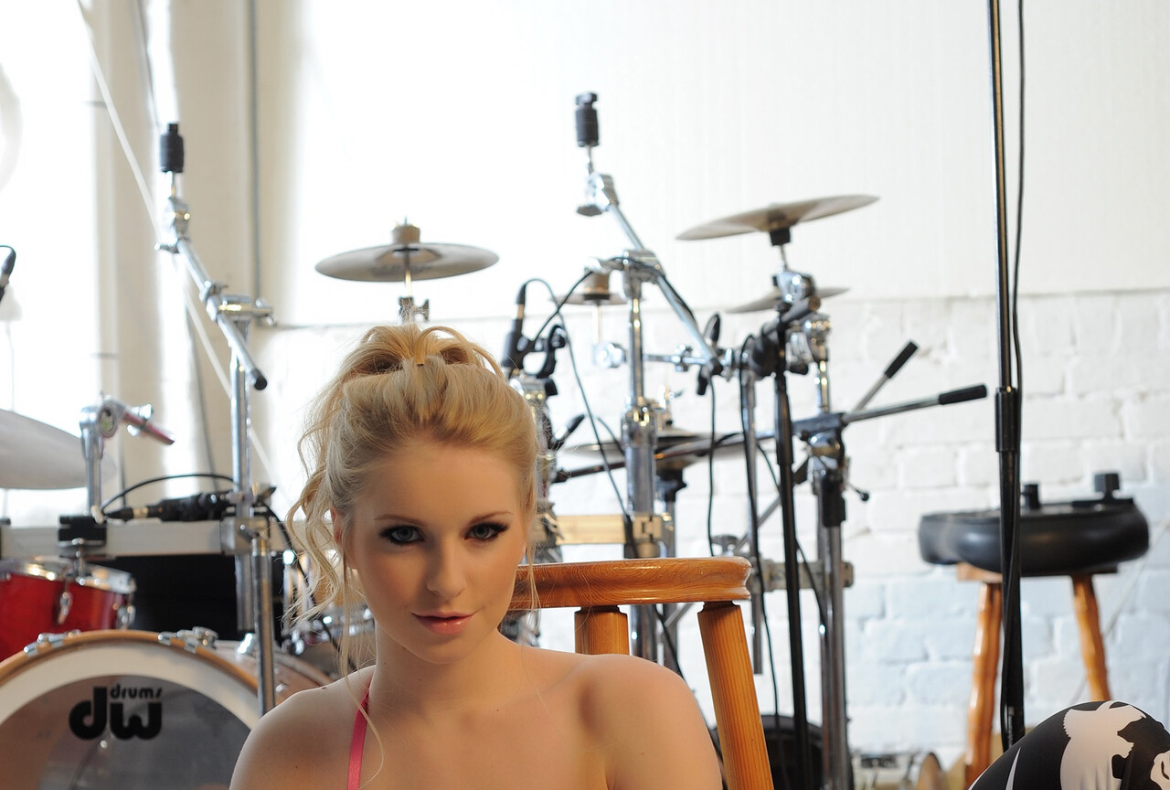 Jess by the drum set